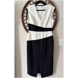 Black Halo black and white sheath dress color block size 10